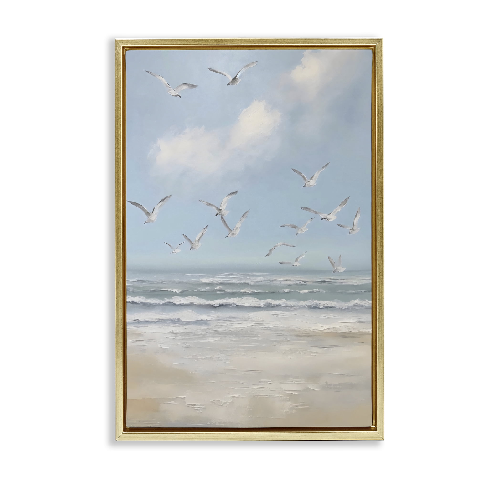 Stupell Industries Ocean Flight Seagulls Gold Framed Floater Canvas Wall Art, design by Creative Studio