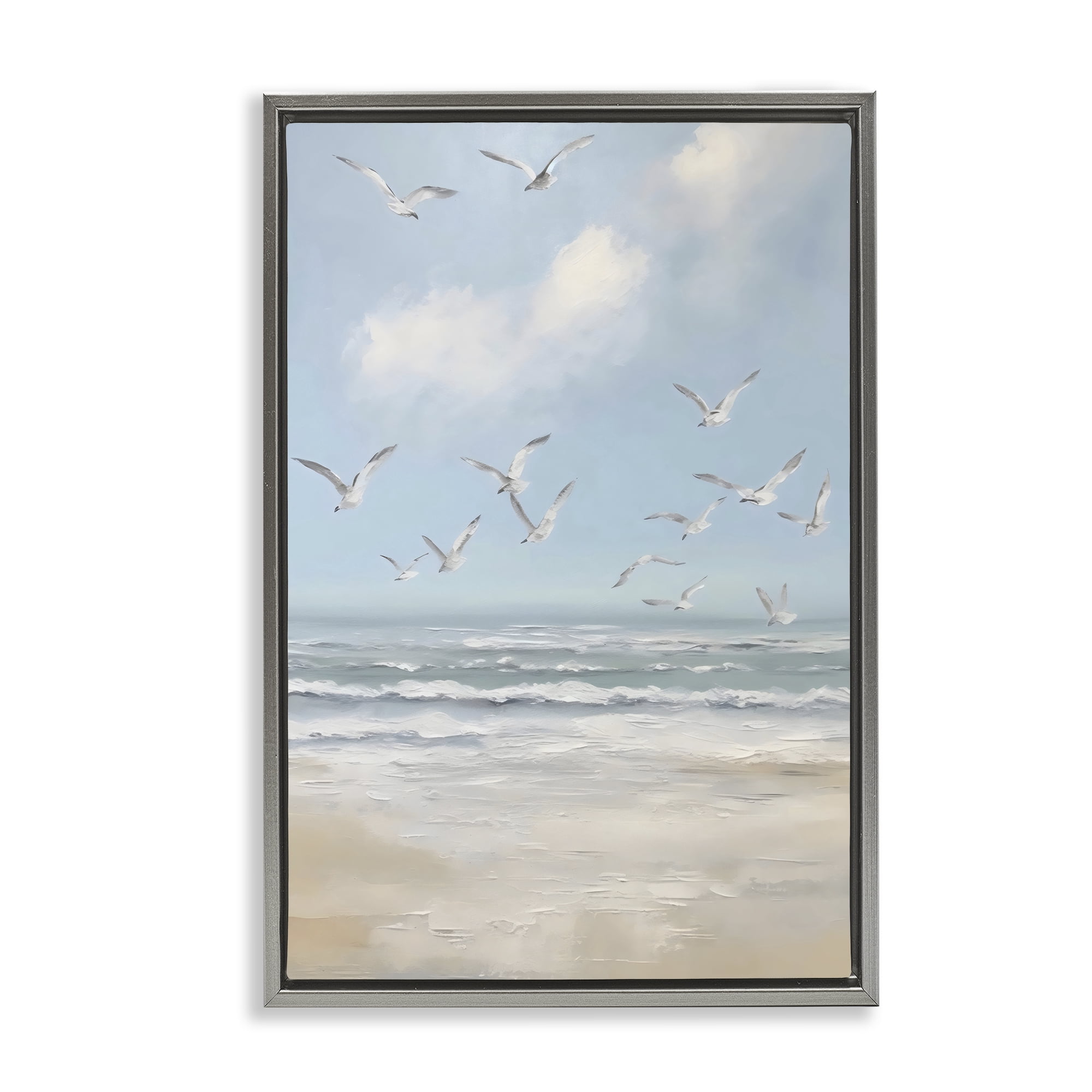 Stupell Industries Ocean Flight Seagulls Gray Framed Floater Canvas Wall Art, design by Creative Studio