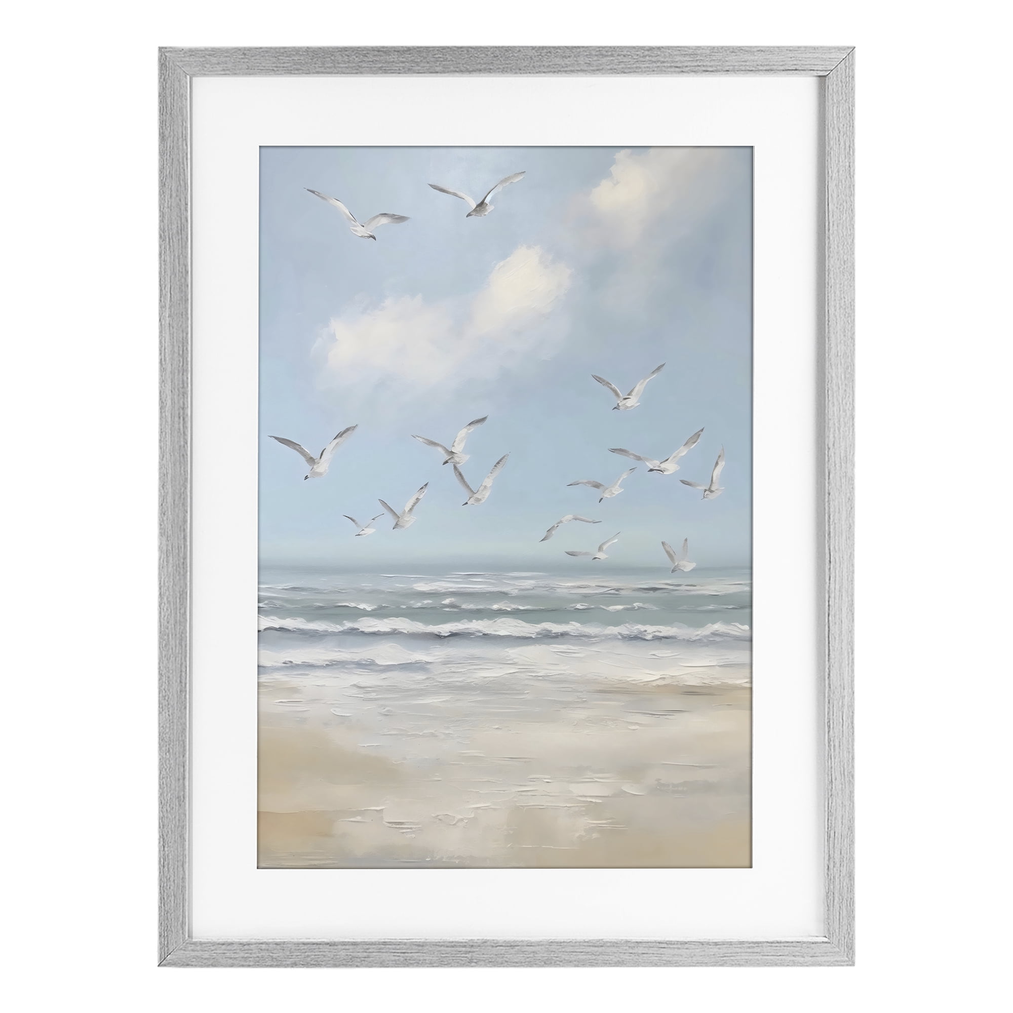 Stupell Industries Ocean Flight Seagulls Gray Framed Print Under Glass, design by Creative Studio