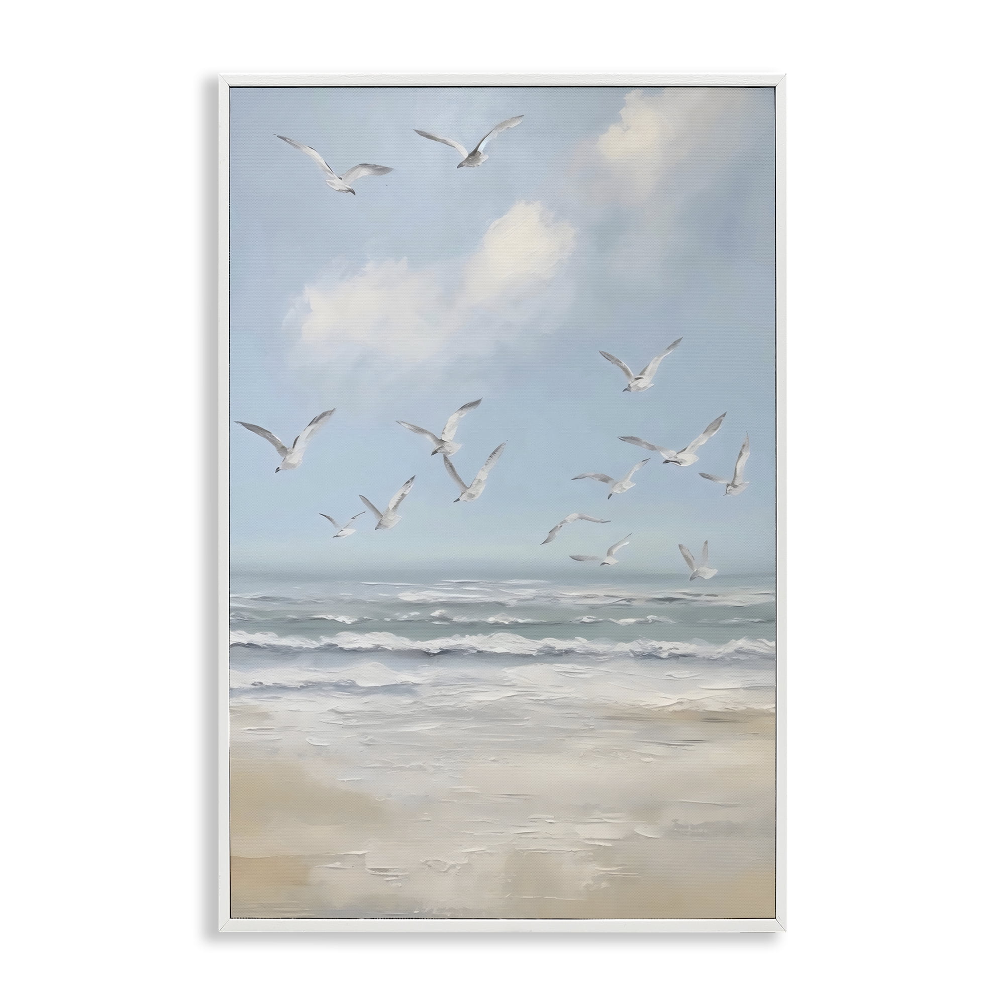 Stupell Industries Ocean Flight Seagulls White Framed Giclee Art, design by Creative Studio