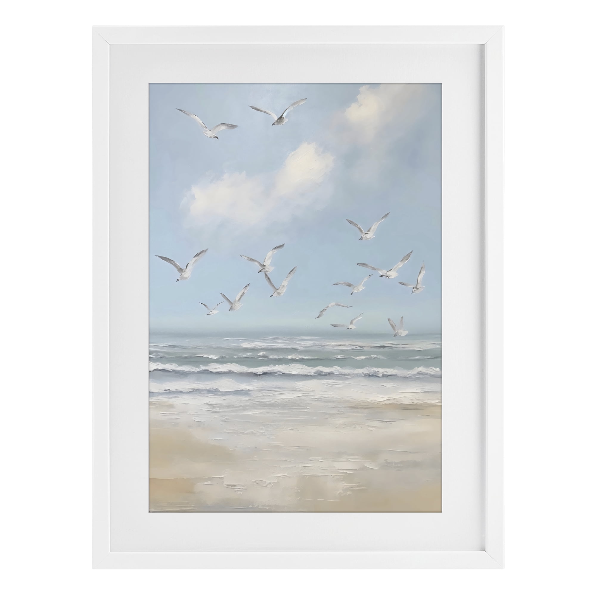 Stupell Industries Ocean Flight Seagulls White Framed Print Under Glass, design by Creative Studio