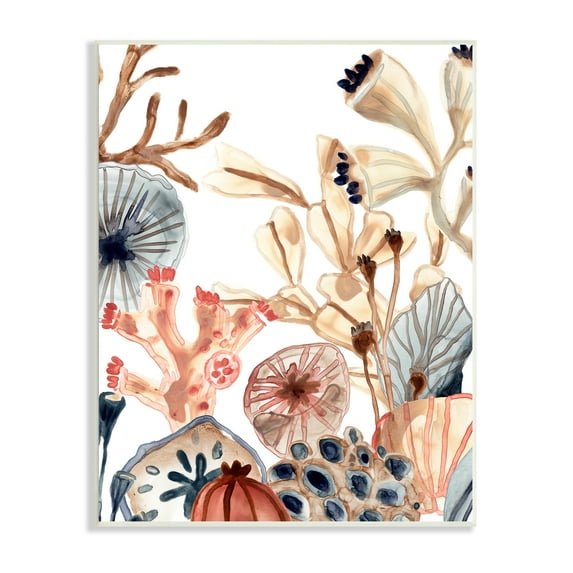 Stupell Industries Ocean Floor Aquatic Life Sand Dollars Kelp Coral Nature Painting Unframed Art Print Wall Art, 13 x 19