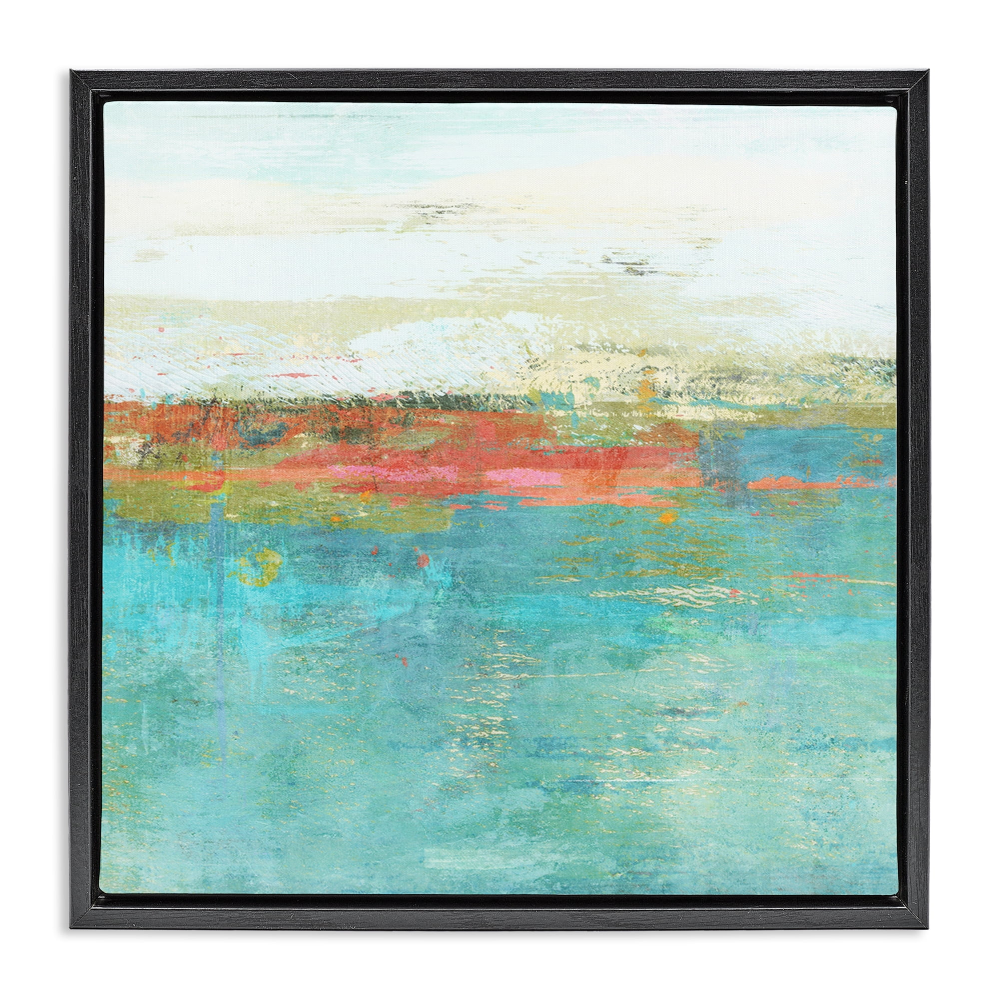 Stupell Industries Ocean Hues Abstraction Abstract Painting Black Floater Framed Canvas Art Print Wall Art, 25 x 25
