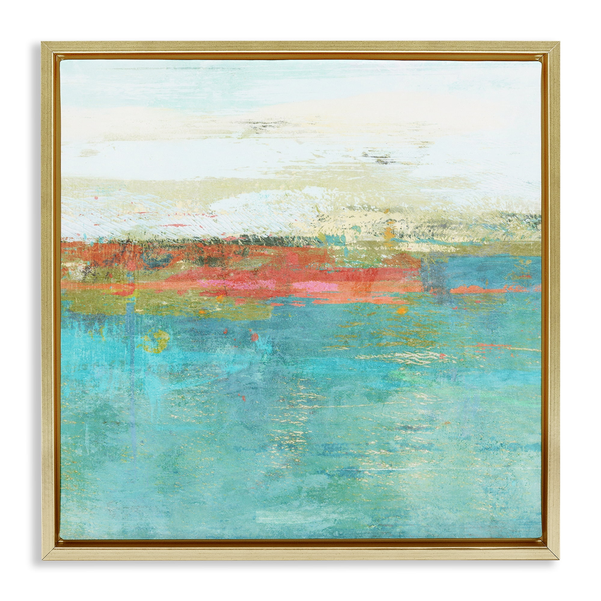 Stupell Industries Ocean Hues Abstraction Abstract Painting Gold Floater Framed Canvas Art Print Wall Art, 25 x 25