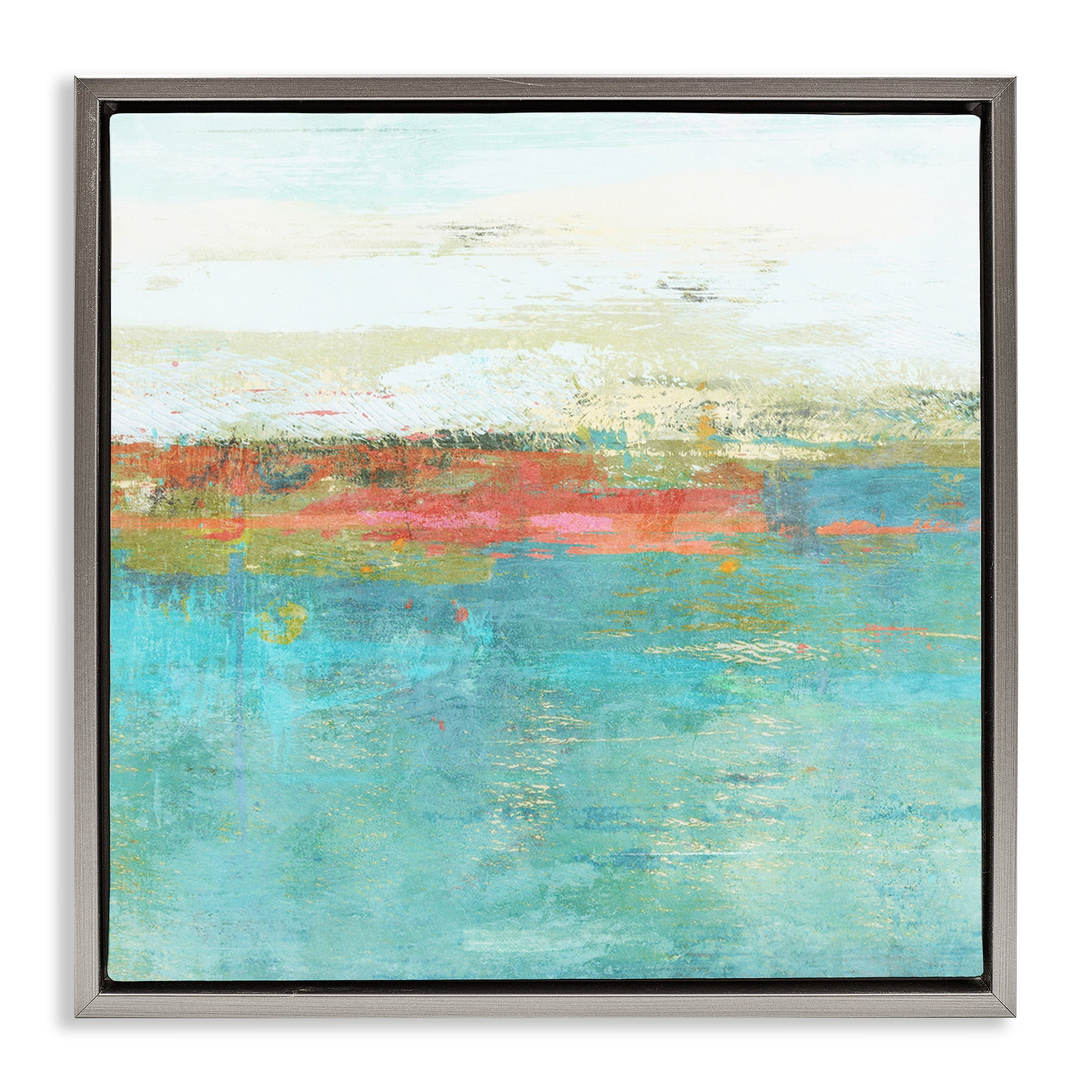 Stupell Industries Ocean Hues Abstraction Abstract Painting Gray Floater Framed Canvas Art Print Wall Art, 25 x 25