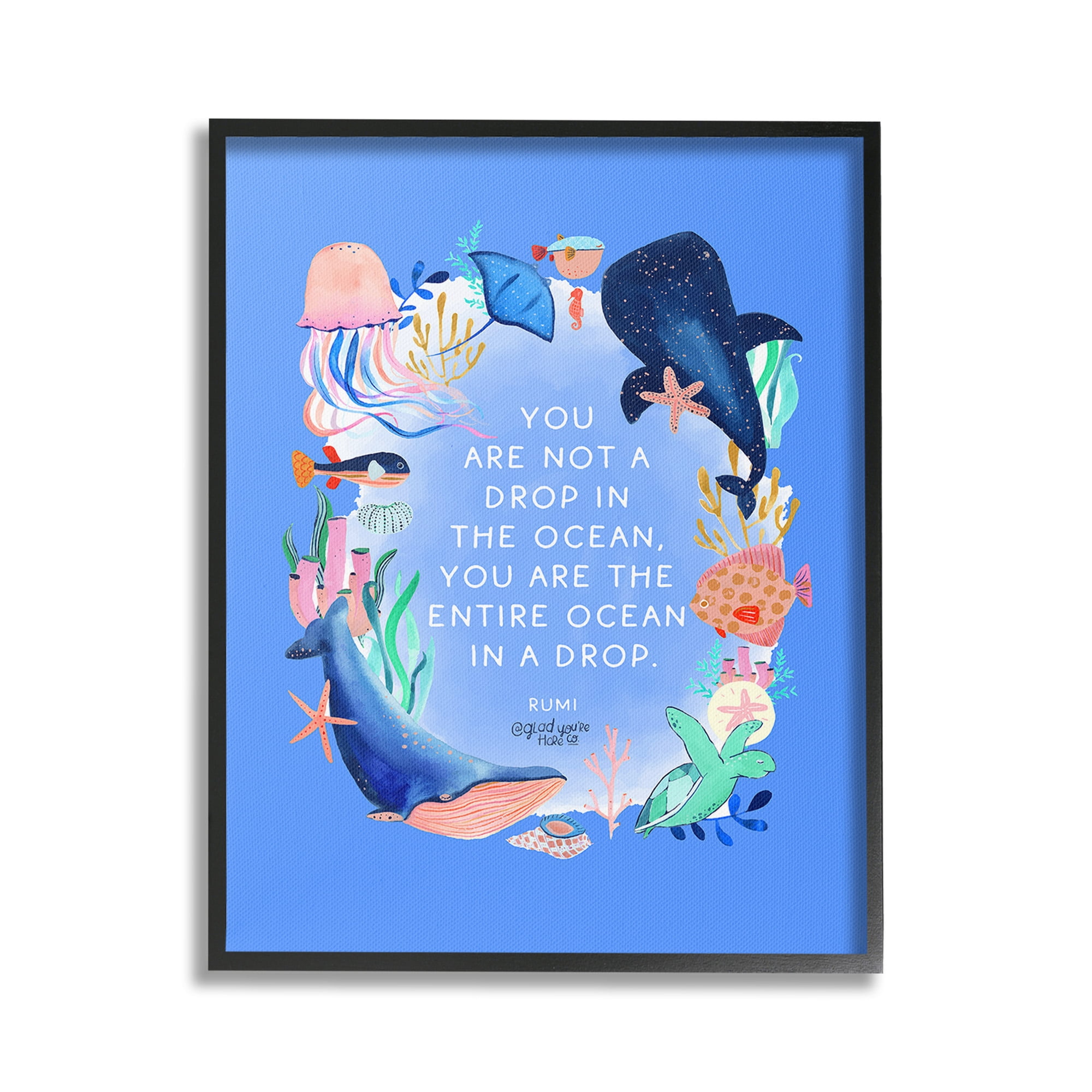 Stupell Industries Ocean In A Drop Phrase Animals & Insects Painting Black Framed Art Print Wall Art, 16 x 20
