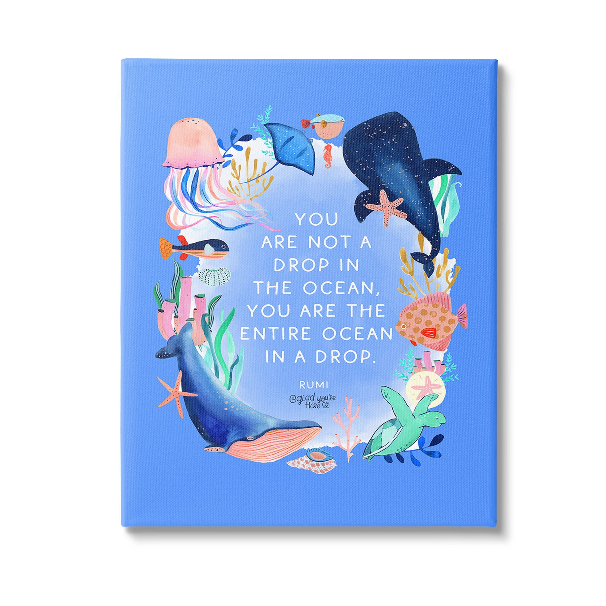Stupell Industries Ocean In A Drop Phrase Animals & Insects Painting Gallery Wrapped Canvas Art Print Wall Art, 16 x 20