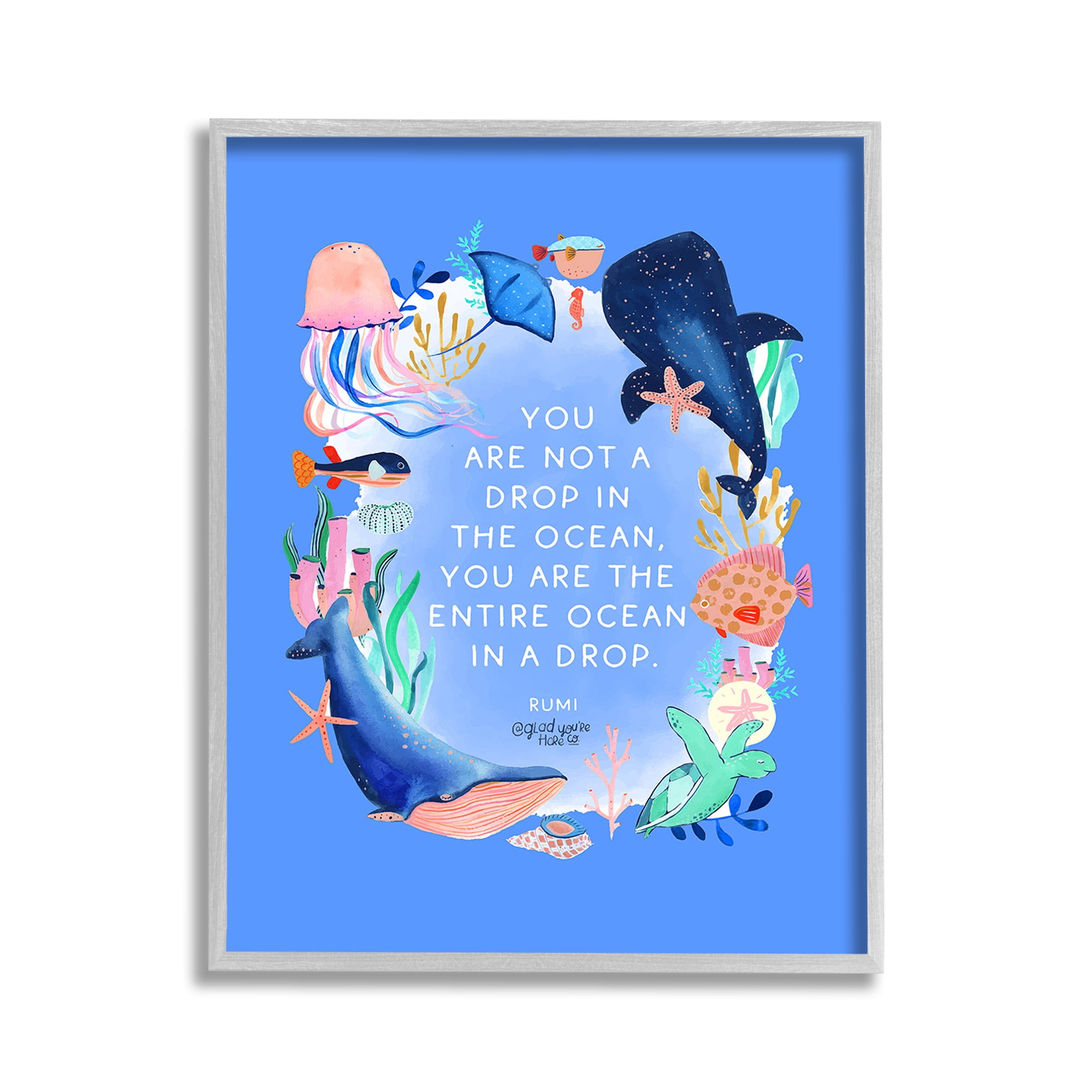 Stupell Industries Ocean In A Drop Phrase Animals & Insects Painting Gray Framed Art Print Wall Art, 11 x 14