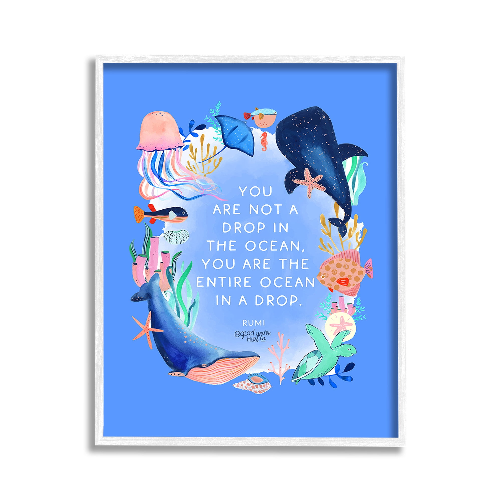 Stupell Industries Ocean In A Drop Phrase Animals & Insects Painting White Framed Art Print Wall Art, 11 x 14