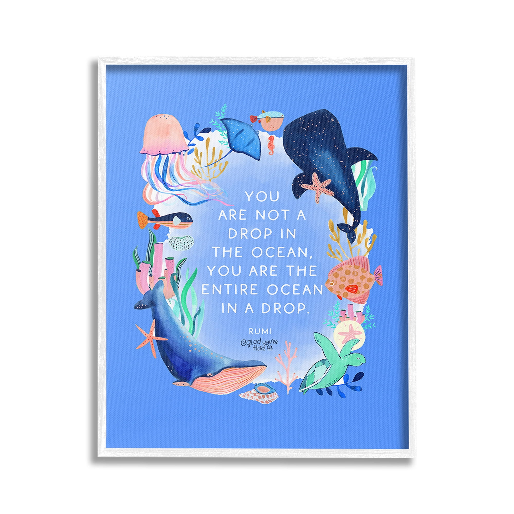 Stupell Industries Ocean In A Drop Phrase Animals & Insects Painting White Framed Art Print Wall Art, 24 x 30