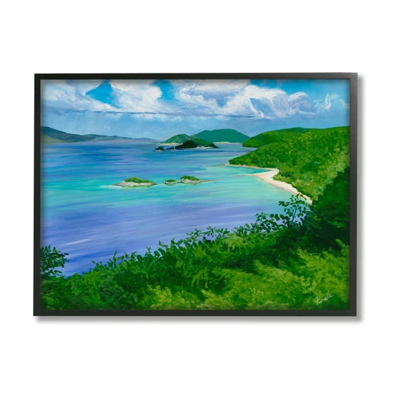 Stupell Industries Ocean Inlet Landscape Nature Painting Black Framed Art Print Wall Art, 20 x 16