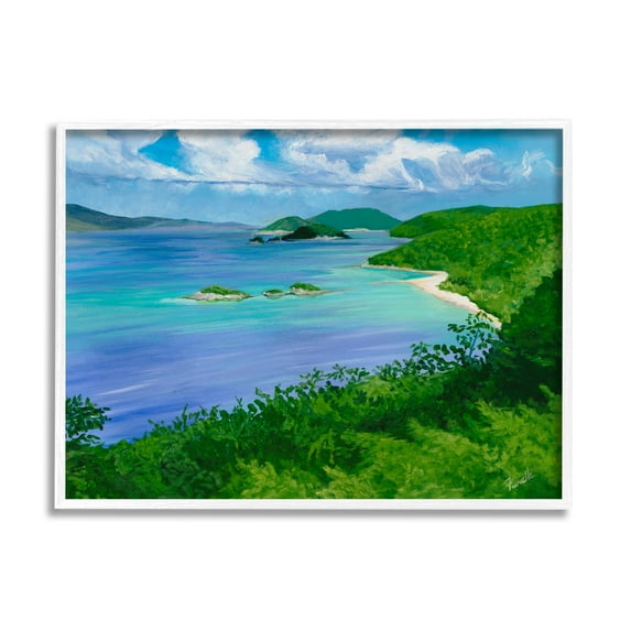 Stupell Industries Ocean Inlet Landscape Nature Painting White Framed Art Print Wall Art, 20 x 16