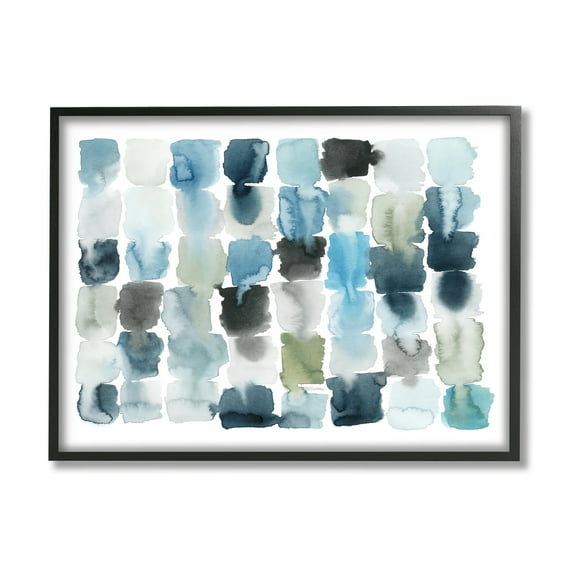 Stupell Industries Ocean Inspired Abstract Tiles Blue Green Watercolor Abstract Painting Black Framed Art Print Wall Art, 16 x 20