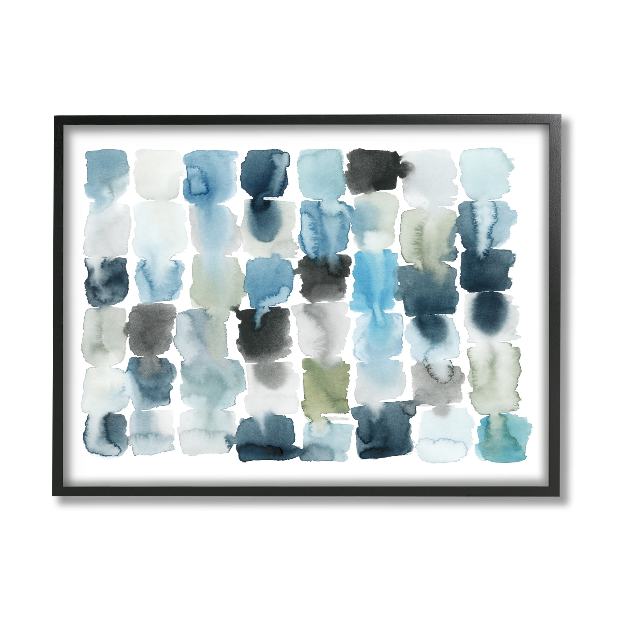 Stupell Industries Ocean Inspired Abstract Tiles Blue Green Watercolor Abstract Painting Black Framed Art Print Wall Art, 24 x 30