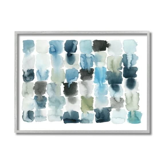 Stupell Industries Ocean Inspired Abstract Tiles Blue Green Watercolor Abstract Painting Gray Framed Art Print Wall Art, 11 x 14