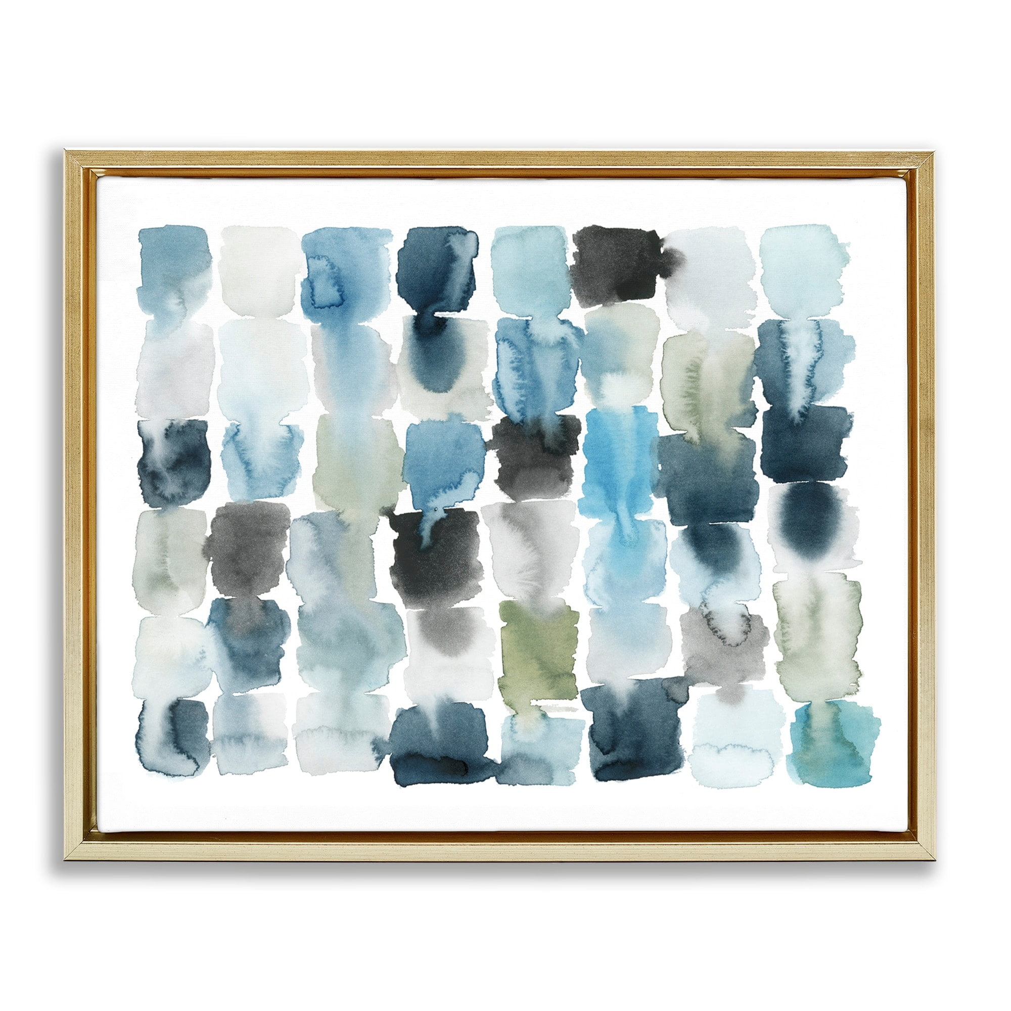 Stupell Industries Ocean Inspired Abstract Tiles Blue Green Watercolor Metallic Gold Framed Floating Canvas Wall Art, 24x30, by Grace Popp