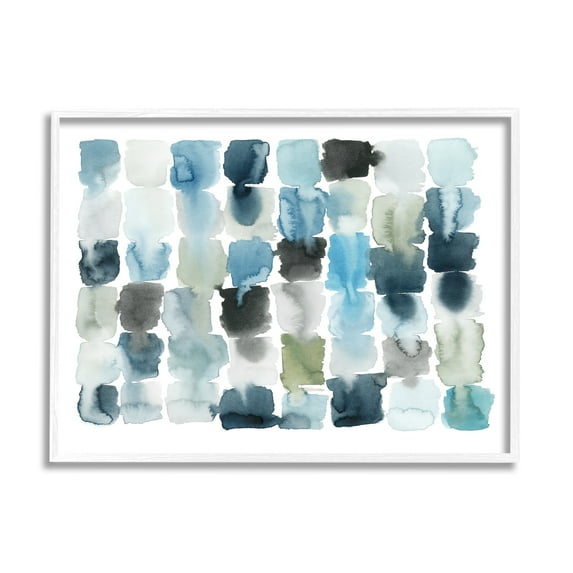 Stupell Industries Ocean Inspired Abstract Tiles Blue Green Watercolor Painting Framed Art Print Wall Art, 14x11, By Grace Popp