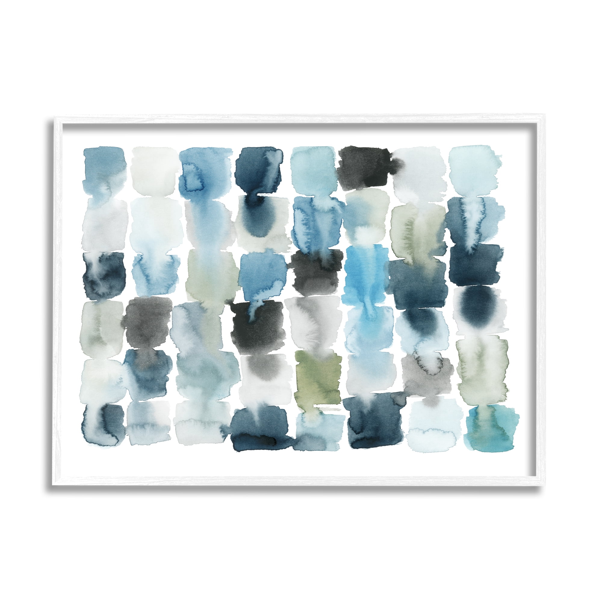 Stupell Industries Ocean Inspired Abstract Tiles Blue Green Watercolor Painting Framed Art Print Wall Art, 30x24, By Grace Popp