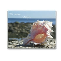Stupell Industries Ocean Is Calling Conch Typography Photography Gallery Wrapped Canvas Art Print Wall Art, 20 x 16