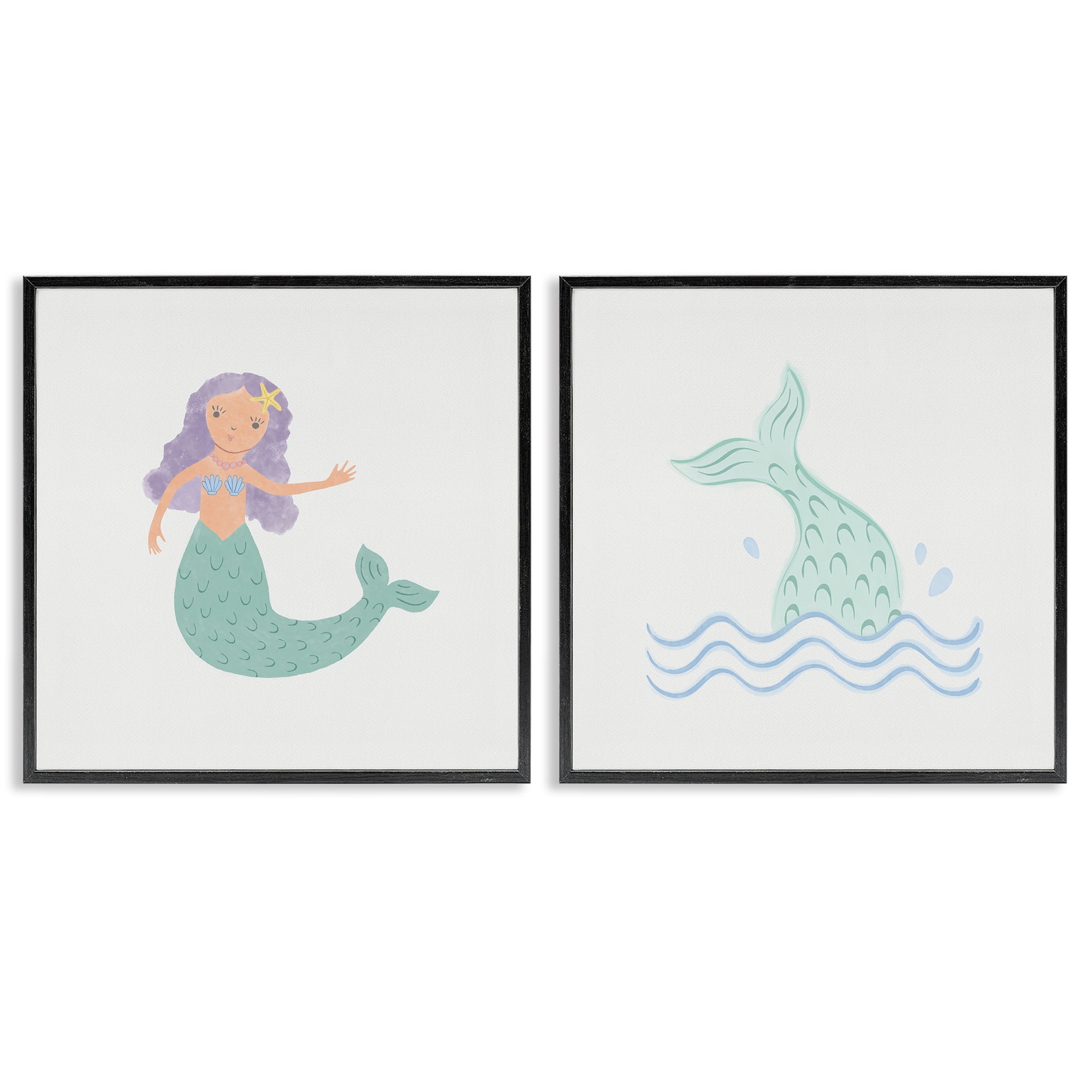Stupell Industries Ocean Mermaid Splash Fantasy & Sci-Fi Painting Black Framed Art Print Wall Art, 17 x 17, Set of 2