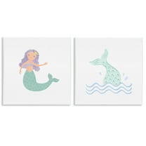Stupell Industries Ocean Mermaid Splash Fantasy & Sci-Fi Painting Unframed Art Print Wall Art, 12 x 12, Set of 2
