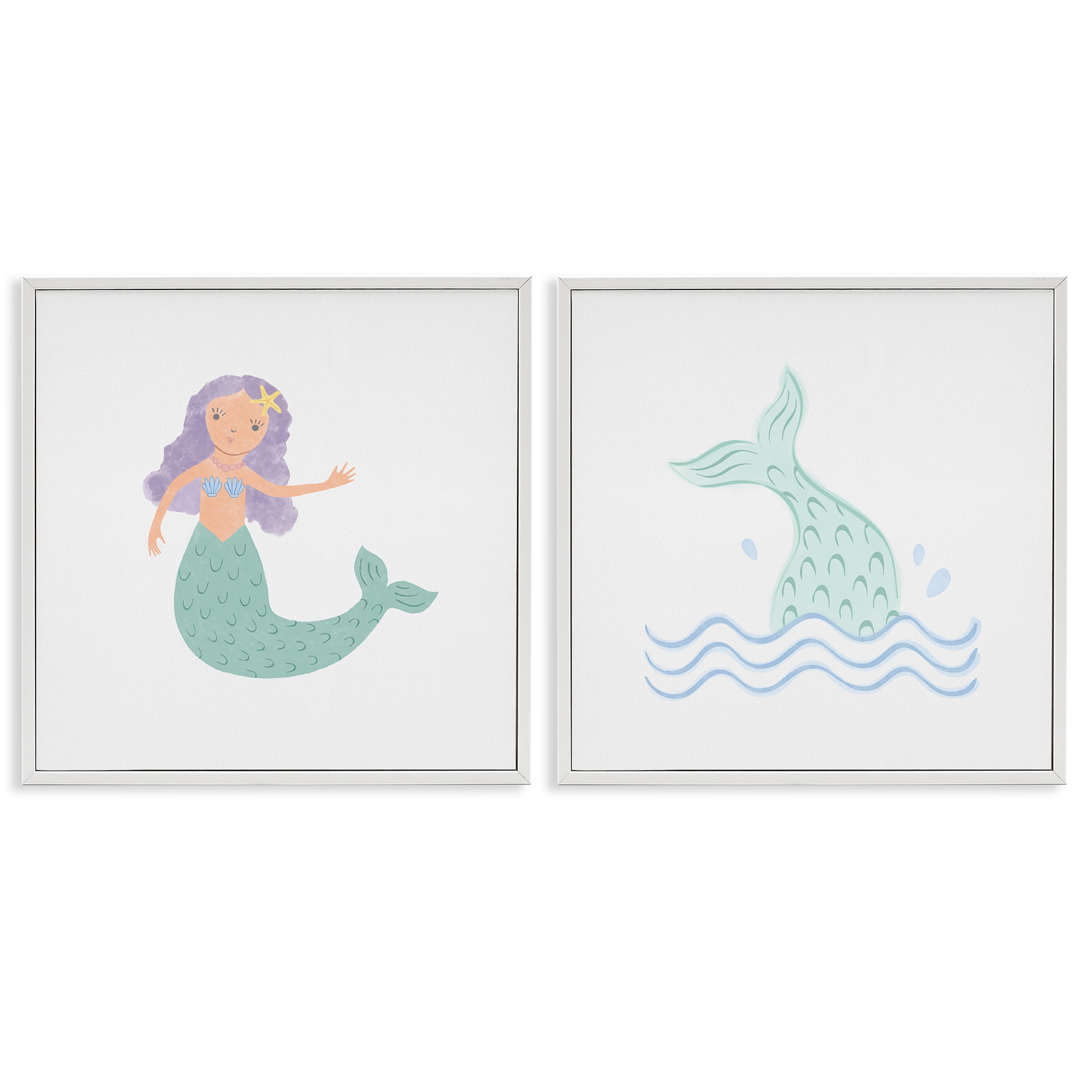 Stupell Industries Ocean Mermaid Splash Fantasy & Sci-Fi Painting White Framed Art Print Wall Art, 24 x 24, Set of 2
