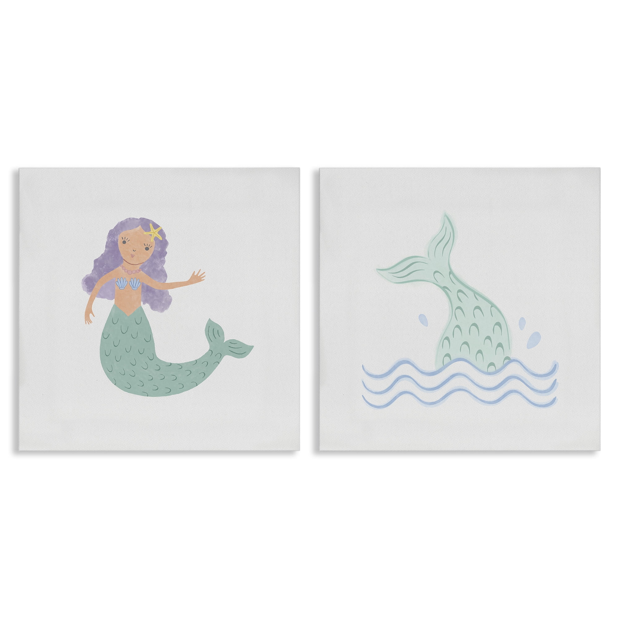 Stupell Industries Ocean Mermaid Splash Fantasy & Sci-Fi Painting Wrapped Canvas Art Print Wall Art, 17 x 17, Set of 2