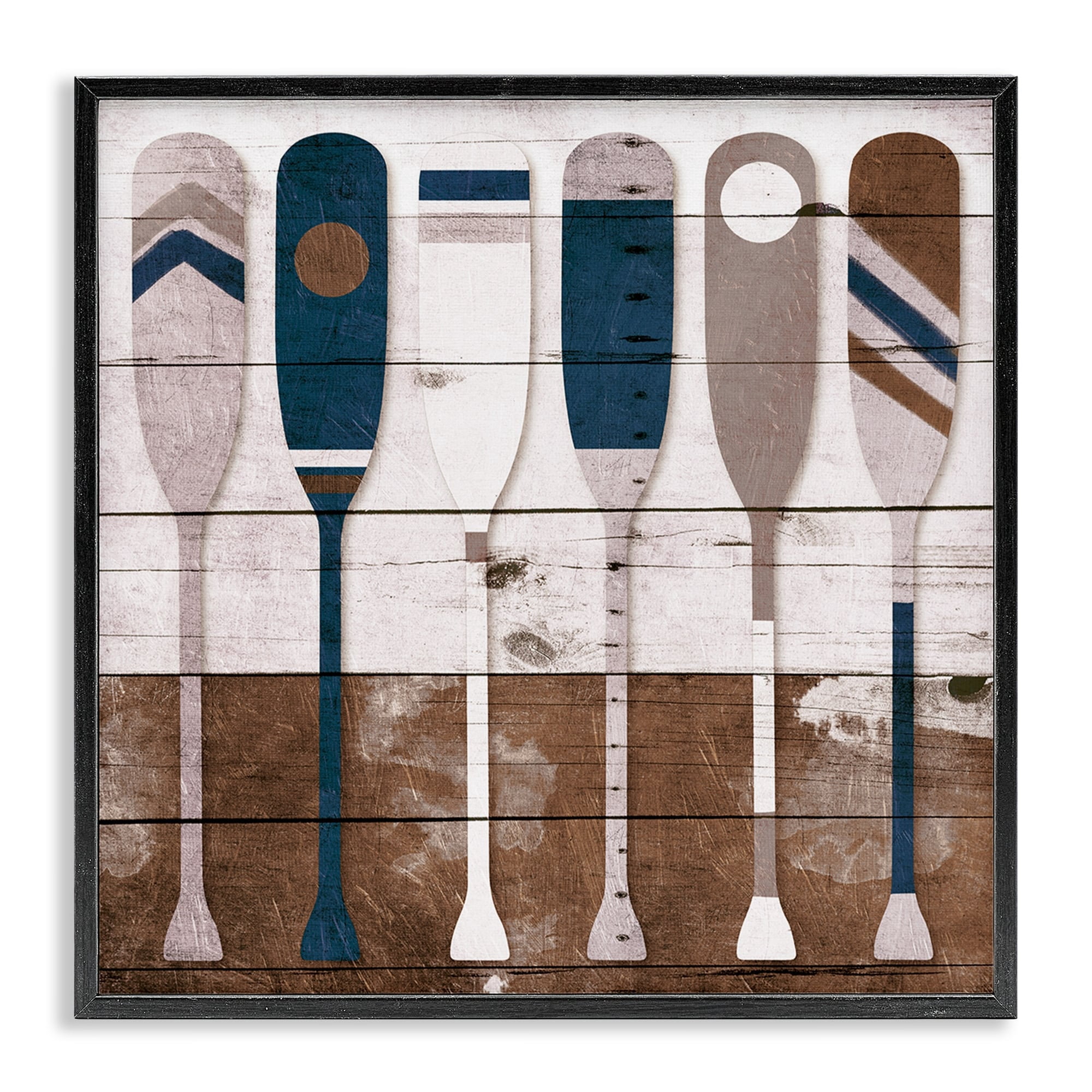 Stupell Industries Ocean Paddle Ores Grain Pattern Rustic Cabin Design Graphic Art Black Framed Art Print Wall Art, 12x12, by Milli Villa