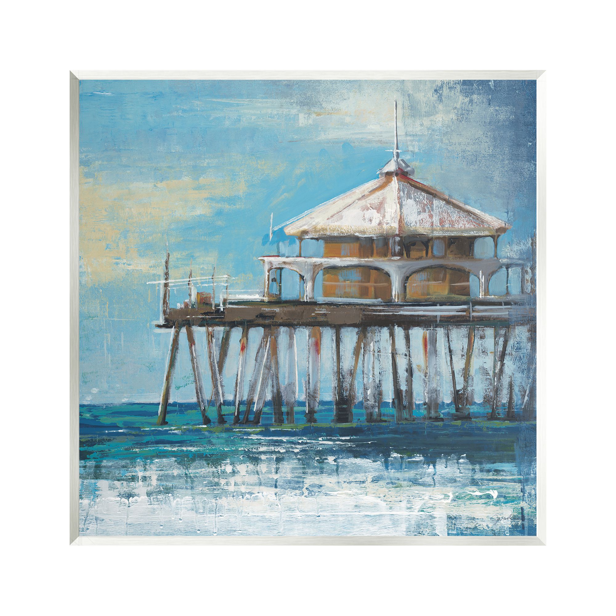 Stupell Industries Ocean Pier Painting Nature Painting Unframed Art Print Wall Art, 12 x 12