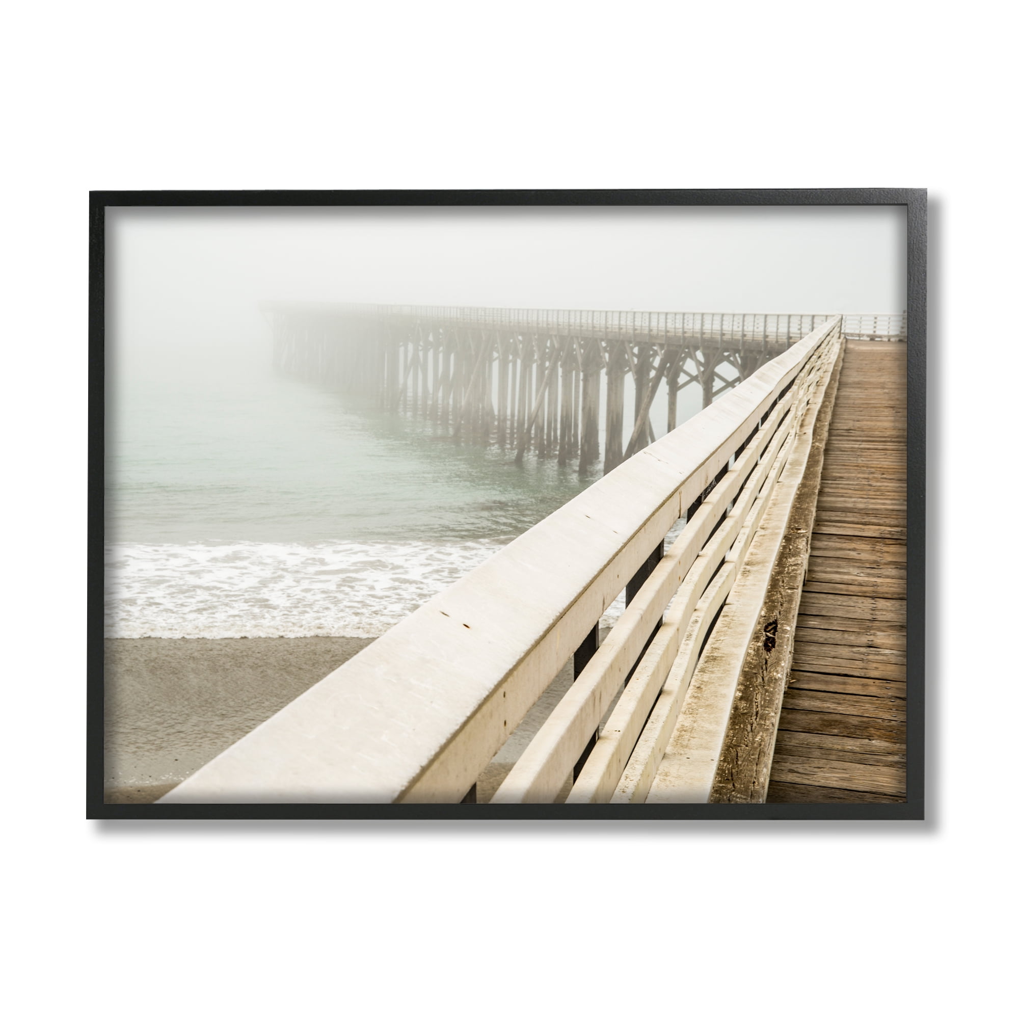 Stupell Industries Ocean Pier Photography Nature Photography Black Framed Art Print Wall Art, 20 x 16
