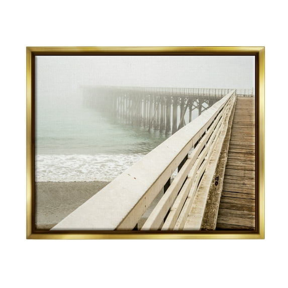 Stupell Industries Ocean Pier Photography Nature Photography Gold Floater Framed Art Print Wall Art, 31 x 25