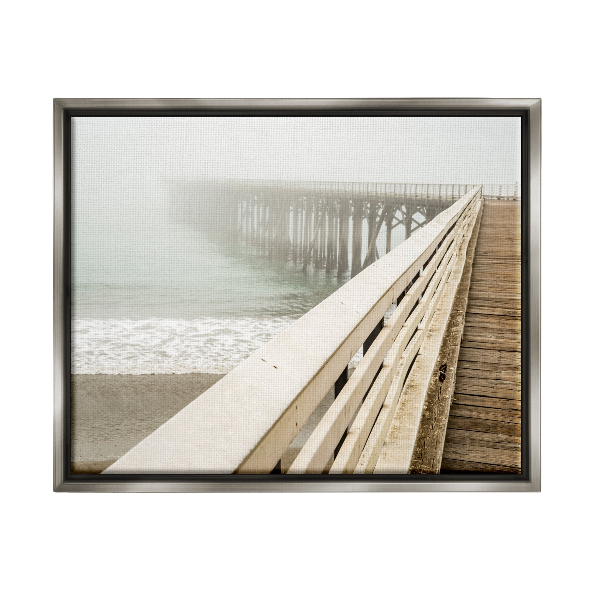 Stupell Industries Ocean Pier Photography Nature Photography Gray Floater Framed Art Print Wall Art, 31 x 25