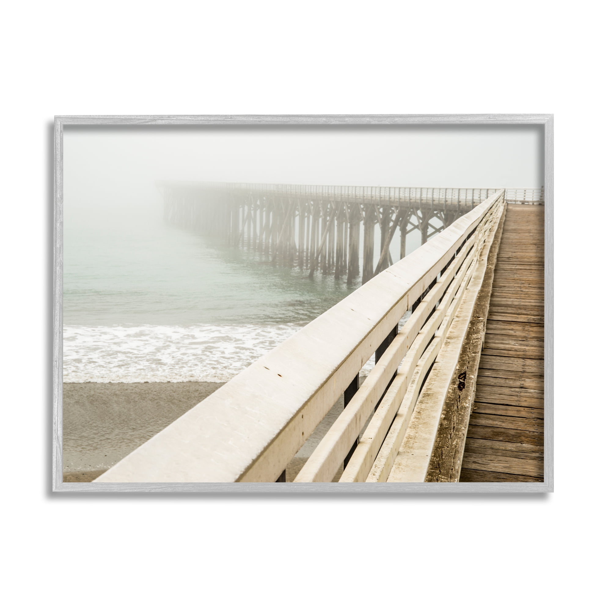 Stupell Industries Ocean Pier Photography Nature Photography Gray Framed Art Print Wall Art, 30 x 24