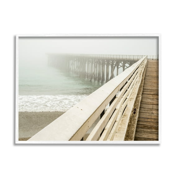 Stupell Industries Ocean Pier Photography Nature Photography White Framed Art Print Wall Art, 20 x 16