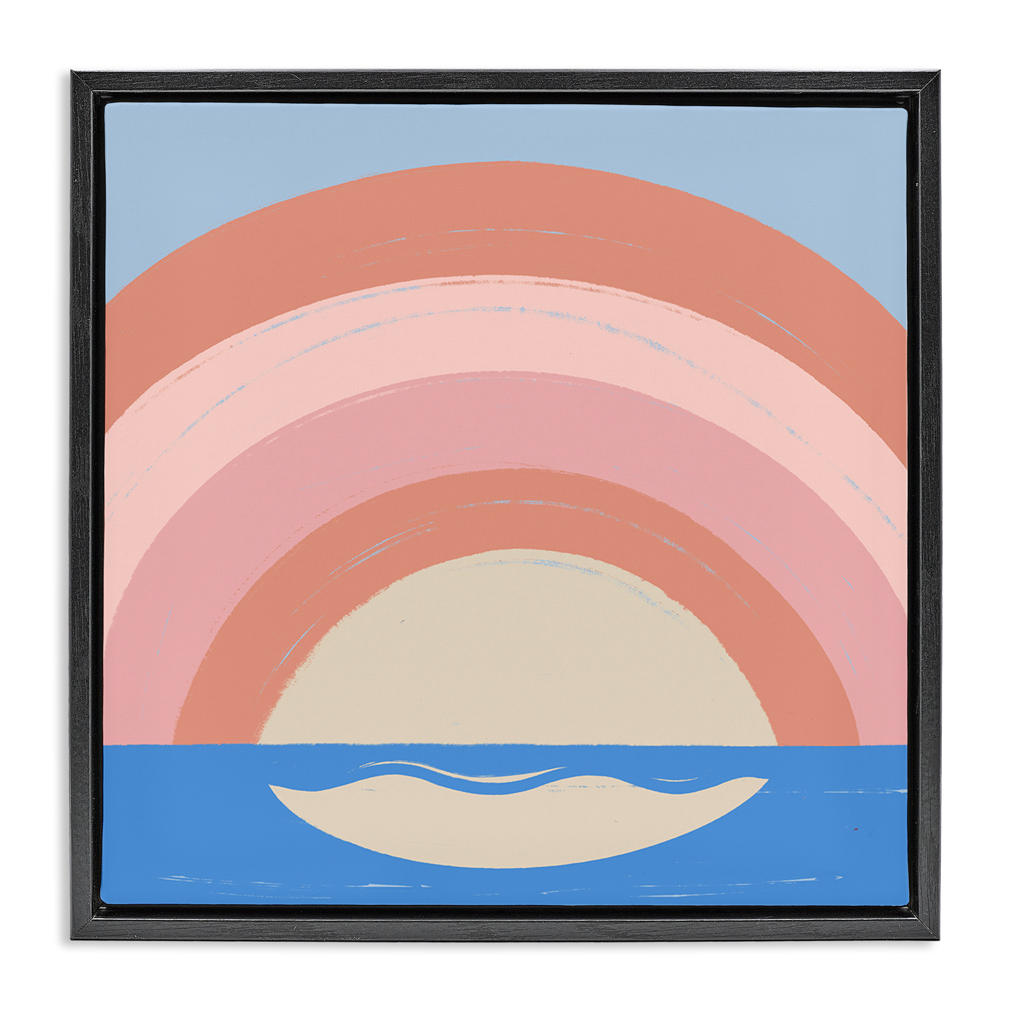 Stupell Industries Ocean Rainbow Reflection Landscape & Nature Painting Black Floater Framed Canvas Art Print Wall Art, 18 x 18