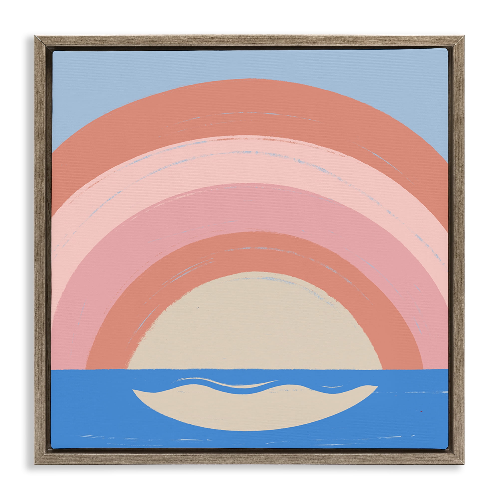 Stupell Industries Ocean Rainbow Reflection Landscape & Nature Painting Brown Floater Framed Canvas Art Print Wall Art, 25 x 25