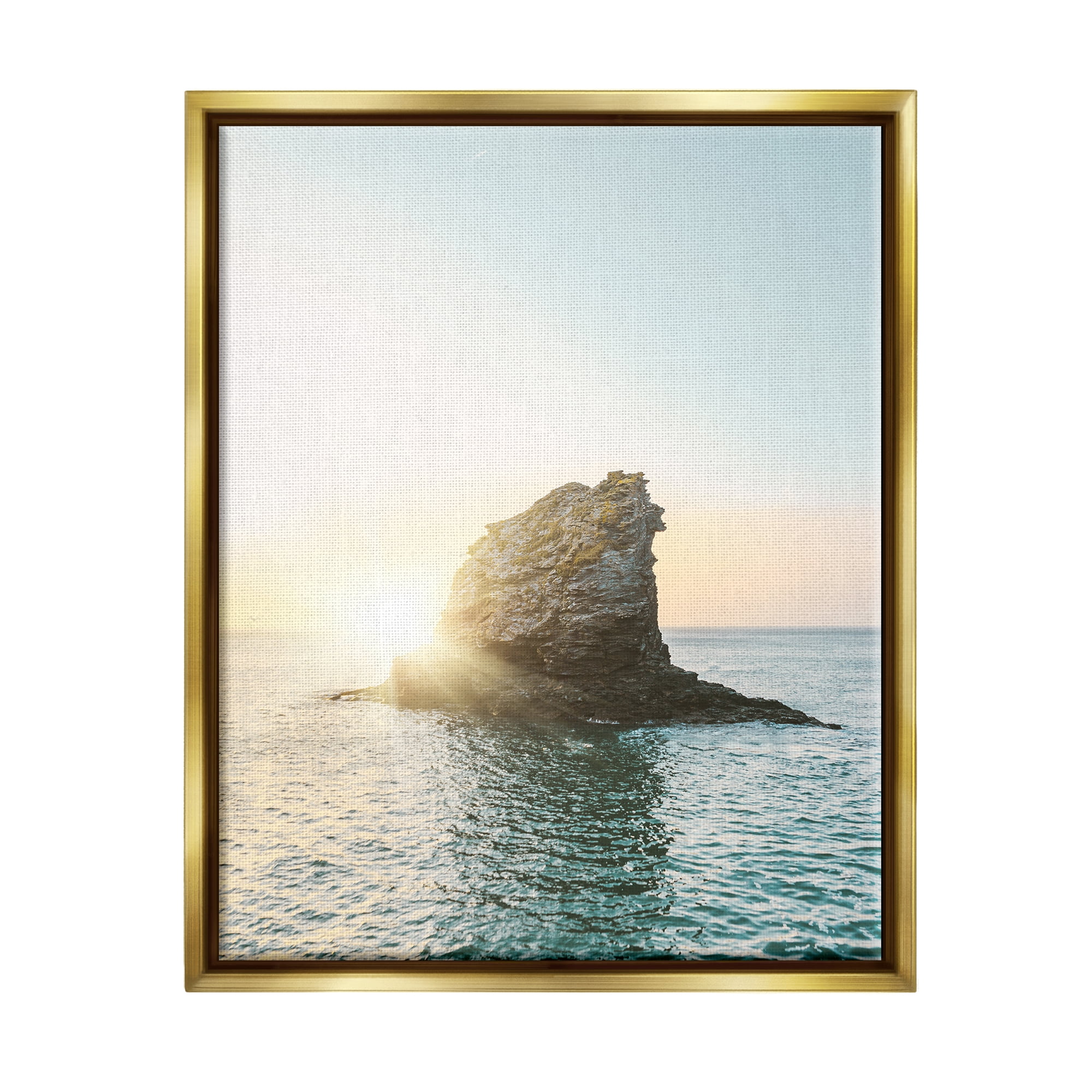 Stupell Industries Ocean Rock at Sunset Nature Photography Gold Floater Framed Art Print Wall Art, 25 x 31