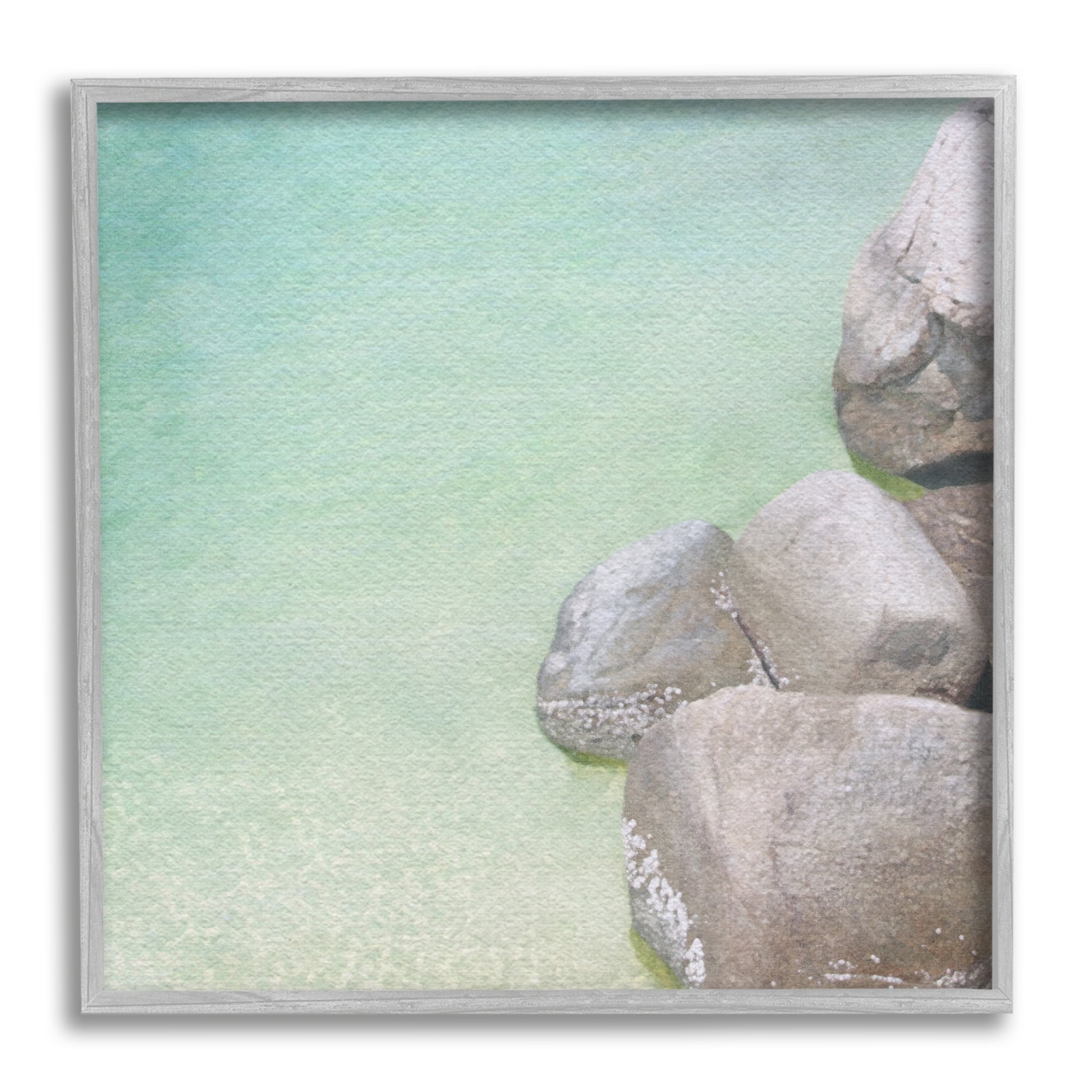 Stupell Industries Ocean Rocks on Shore Nature Photography Gray Framed Art Print Wall Art, 17 x 17
