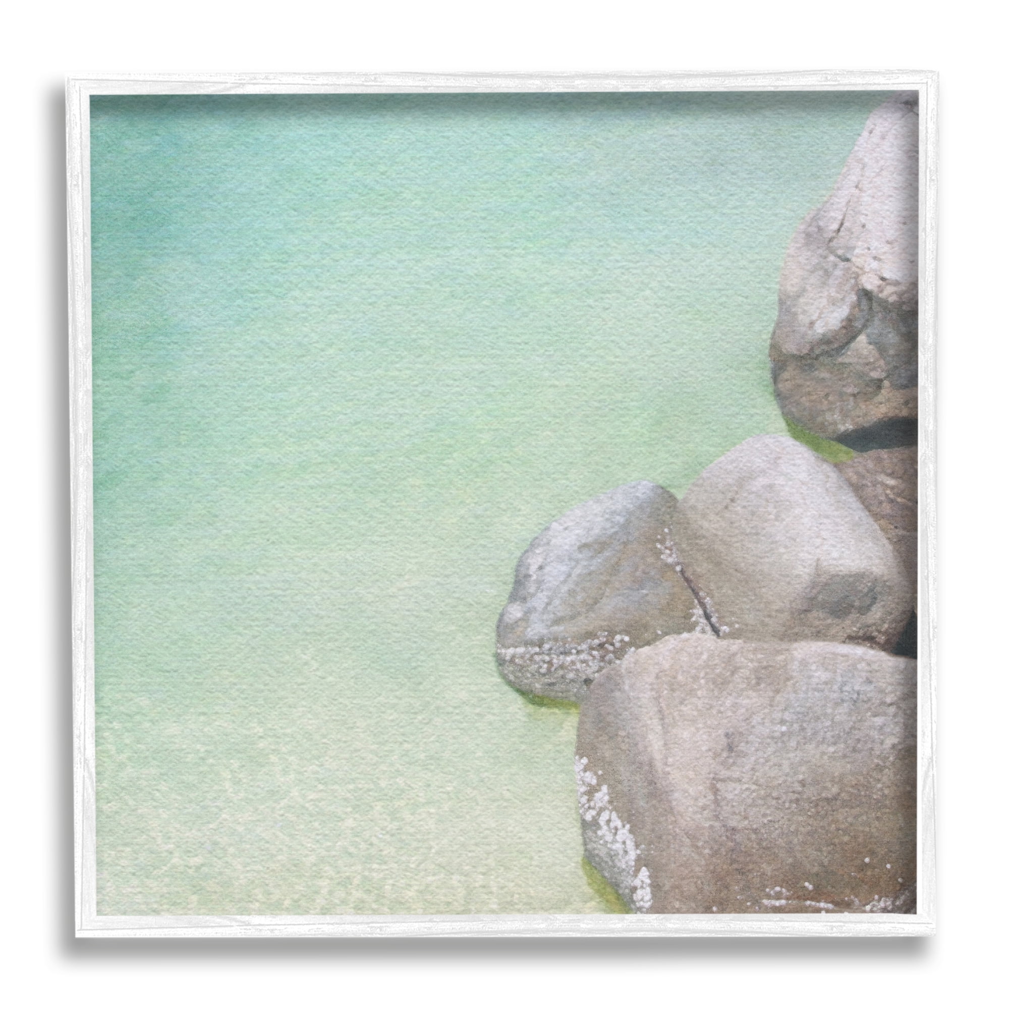 Stupell Industries Ocean Rocks on Shore Nature Photography White Framed Art Print Wall Art, 24 x 24