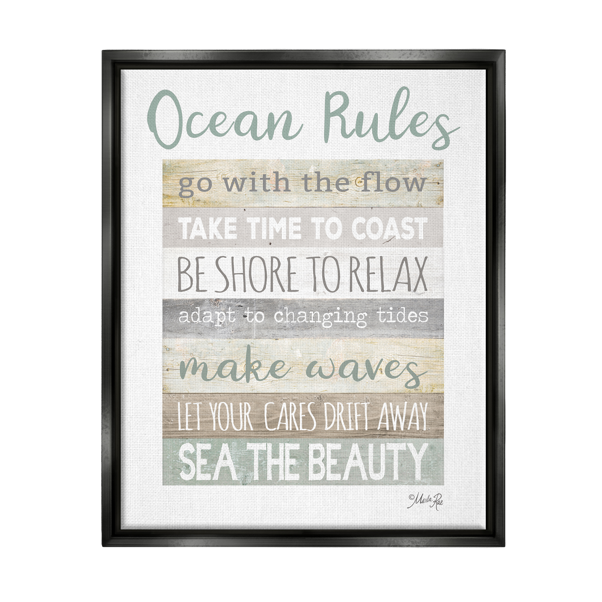 Stupell Industries Ocean Rules Rustic List Typography Painting Black Floater Framed Art Print Wall Art, 17 x 21