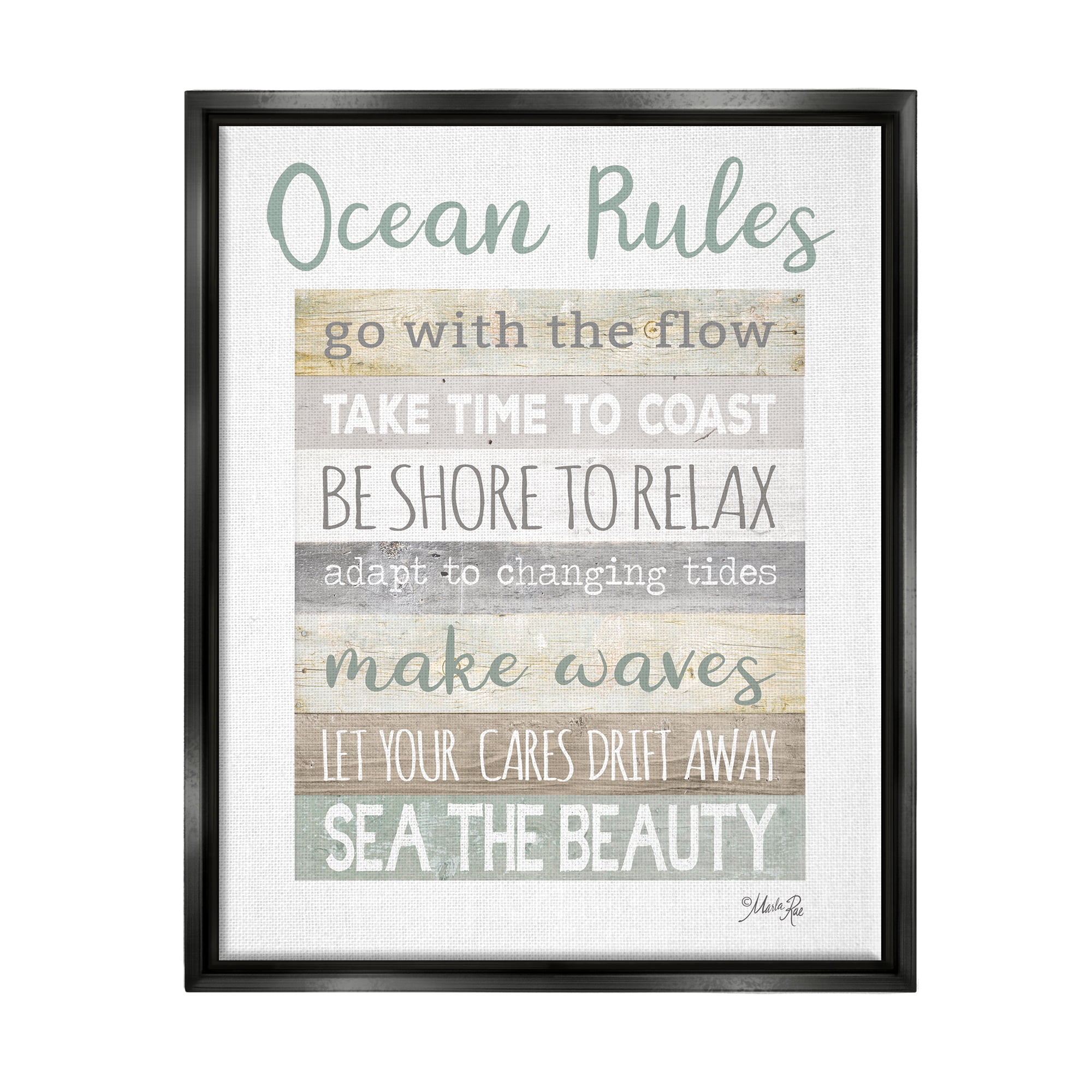Stupell Industries Ocean Rules Rustic List Typography Painting Black Floater Framed Art Print Wall Art, 25 x 31