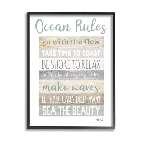 Stupell Industries Ocean Rules Rustic List Typography Painting Black Framed Art Print Wall Art, 16 x 20
