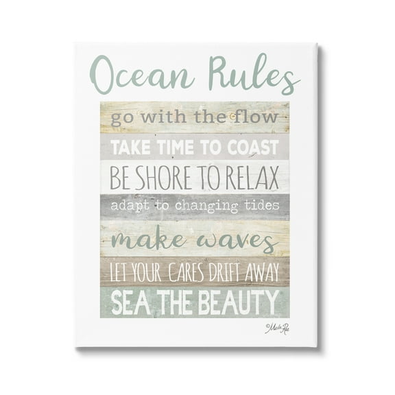 Stupell Industries Ocean Rules Rustic List Typography Painting Gallery Wrapped Canvas Print Wall Art, 16 x 20