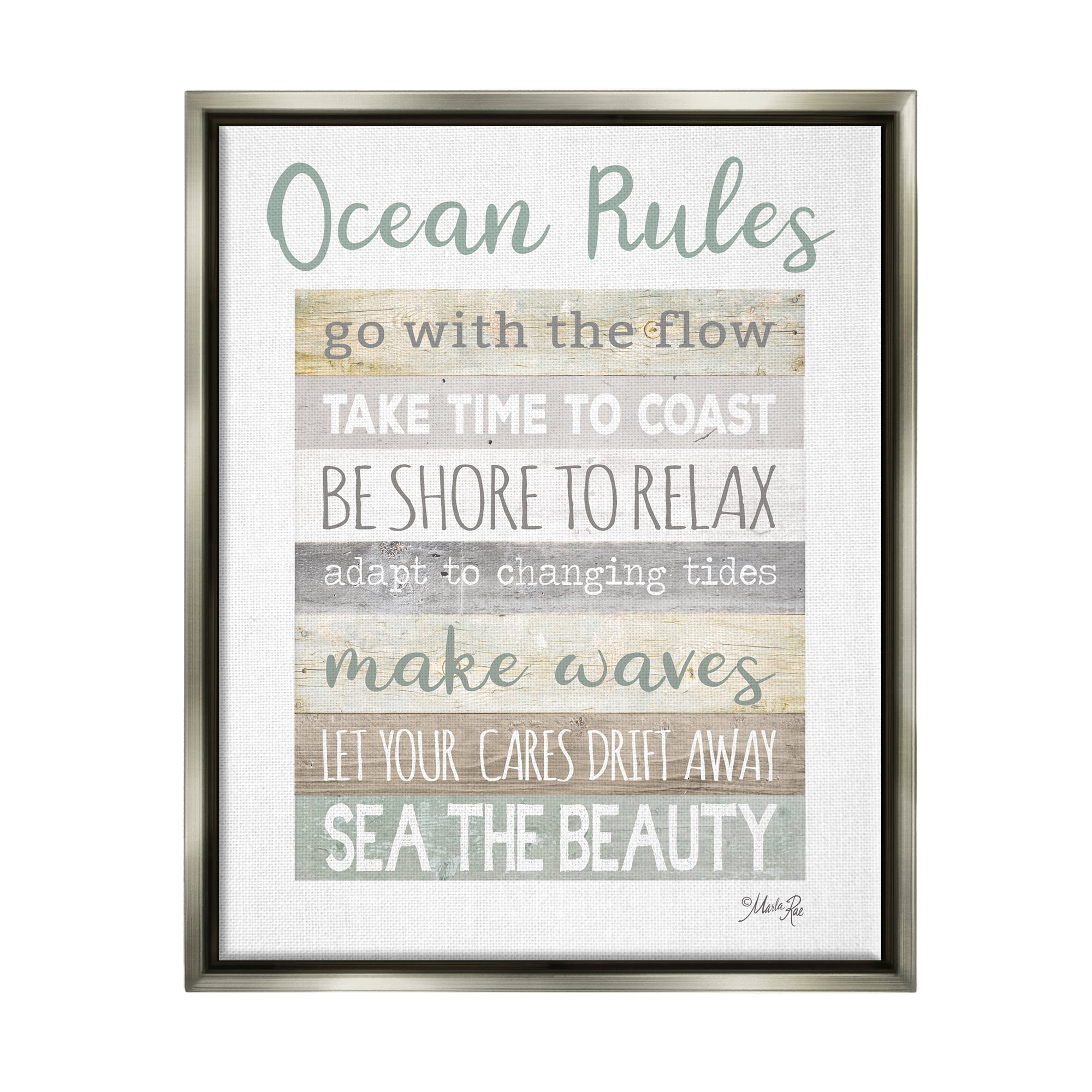 Stupell Industries Ocean Rules Rustic List Typography Painting Gray Floater Framed Art Print Wall Art, 17 x 21