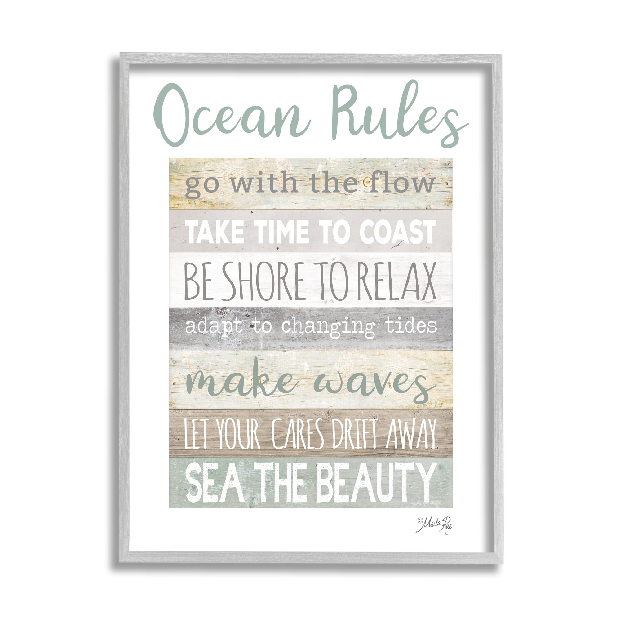 Stupell Industries Ocean Rules Rustic List Typography Painting Gray Framed Art Print Wall Art, 11 x 14