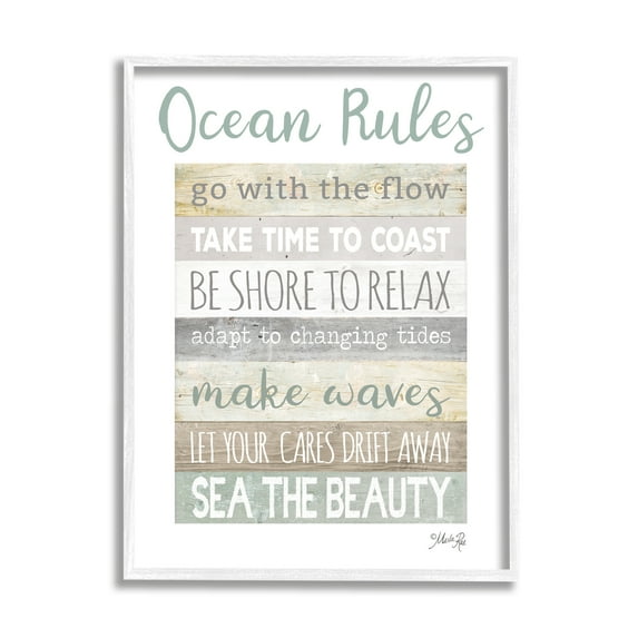 Stupell Industries Ocean Rules Rustic List Typography Painting White Framed Art Print Wall Art, 16 x 20
