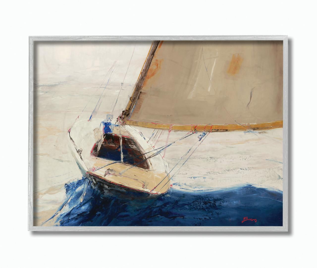 Stupell Industries Ocean Sailboat Soaring Impressionist Abstract Yellow Blue Beach Painting Framed Wall Art by Third and Wall