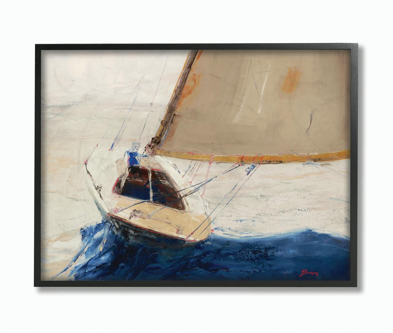 Abstract Ocean Sailboat Canvas Print in Black Frame, 11 x 14