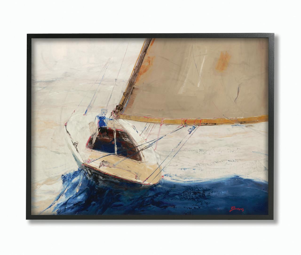 Stupell Industries Ocean Sailboat Soaring Impressionist Abstract Yellow Blue Beach Painting Framed Wall Art by Third and Wall