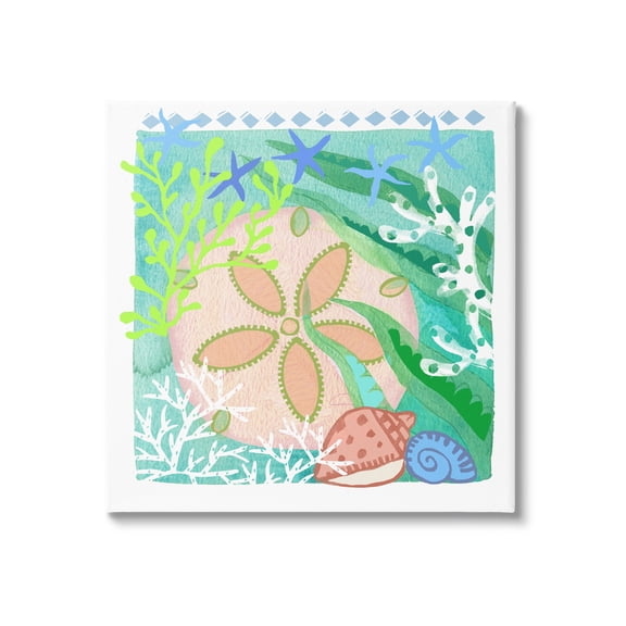Stupell Industries Ocean Sand Dollar Collage Seashells Coral Pattern Graphic Art Gallery Wrapped Canvas Print Wall Art, Design by unknown